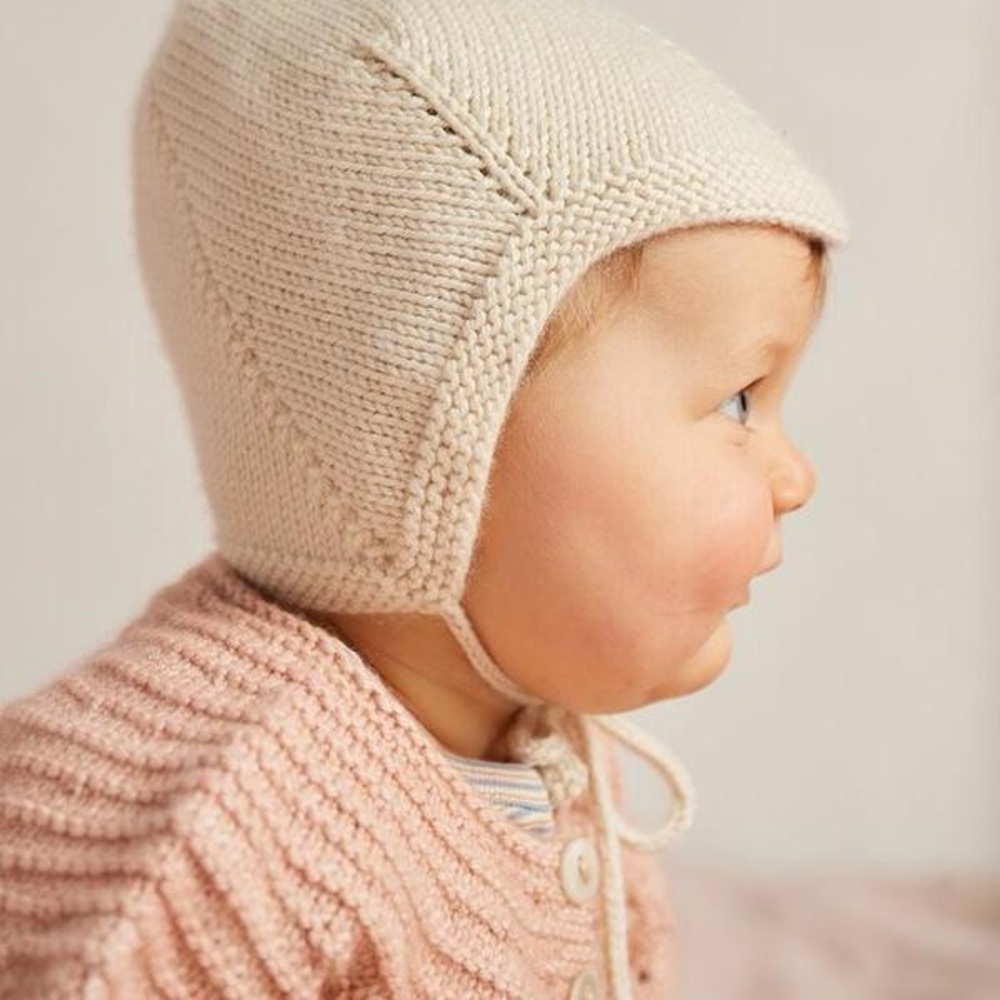 Misha And Puff Cream Knit Baby Bonnet